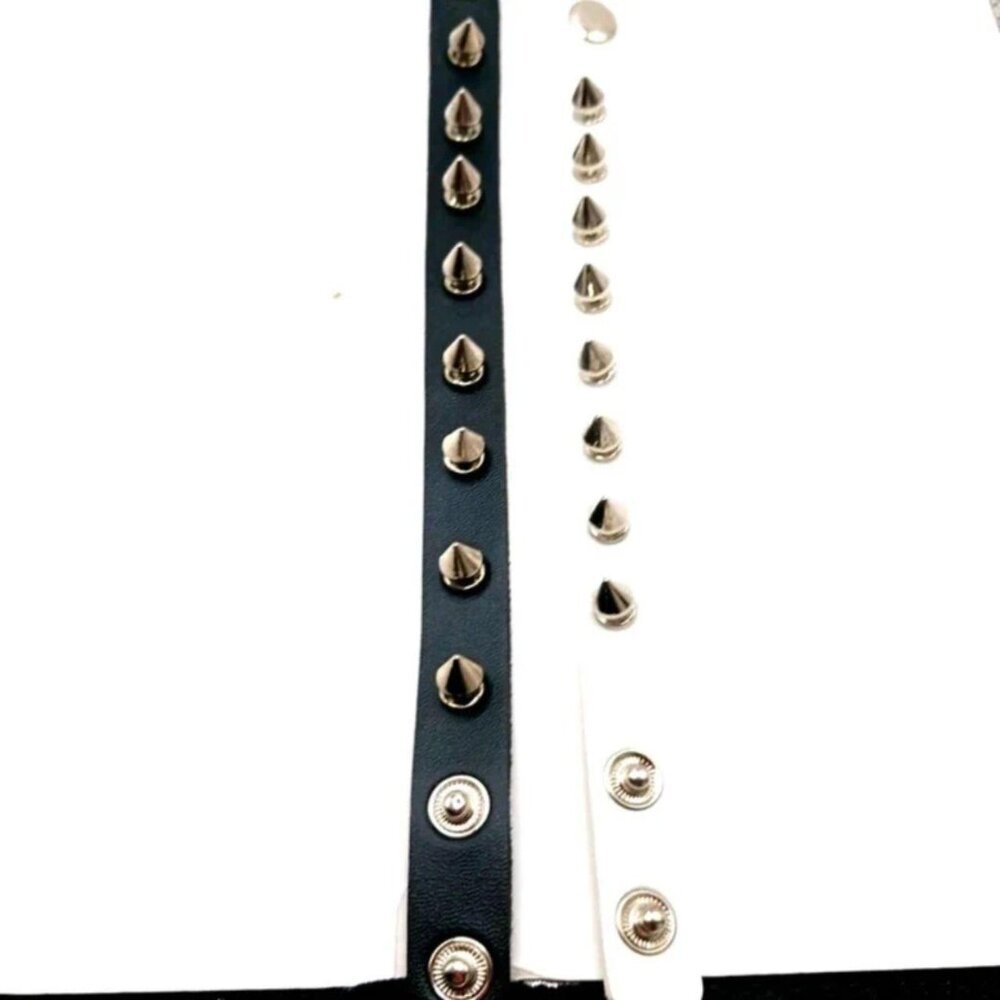 Goth Black+ White Spiked Vegan Leather Bracelets Set of 2 Unisex -New
